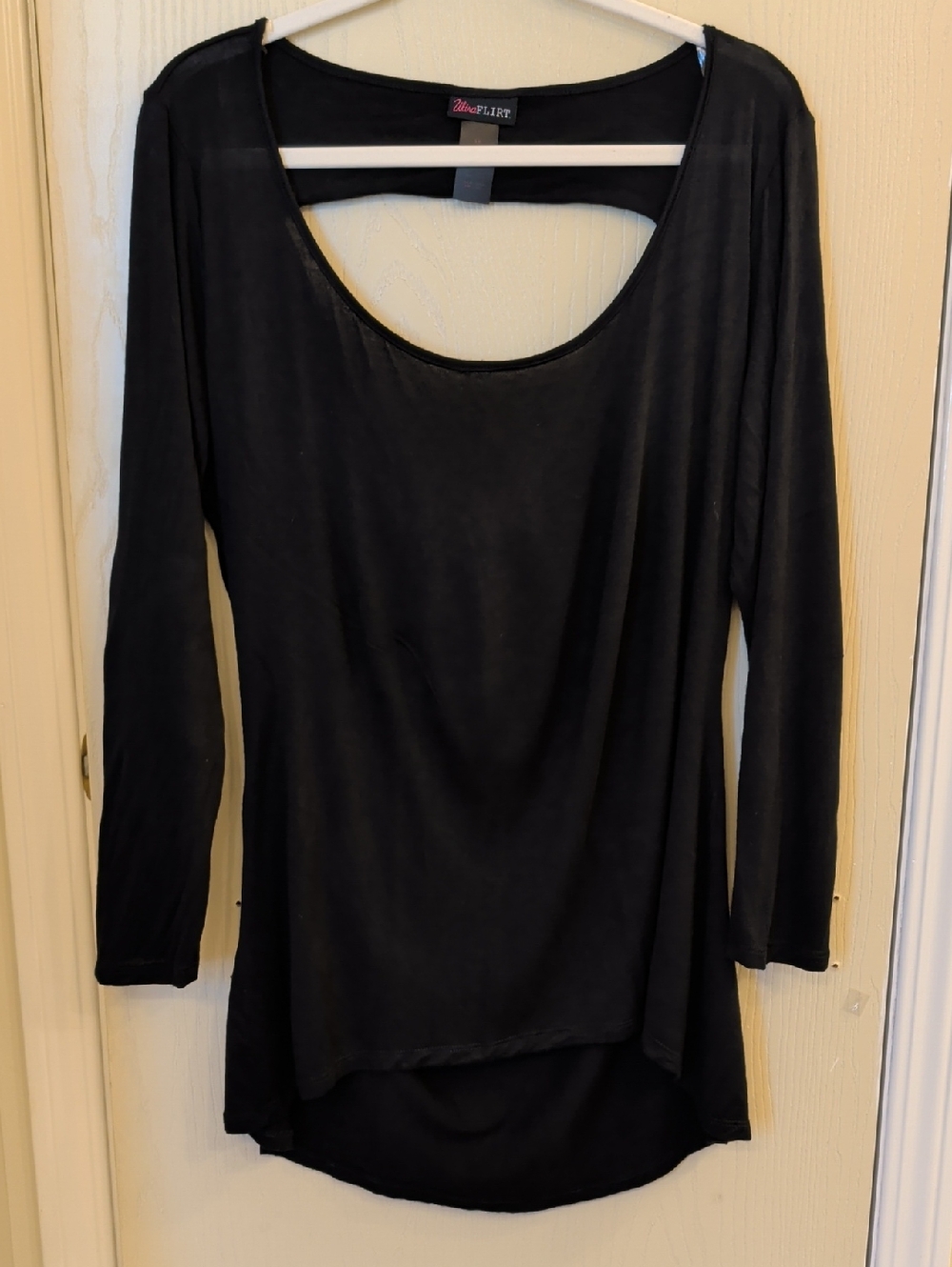 Ultra Flirt Black Scoop Back Hi-Low Top Plus Size 1X Rayon